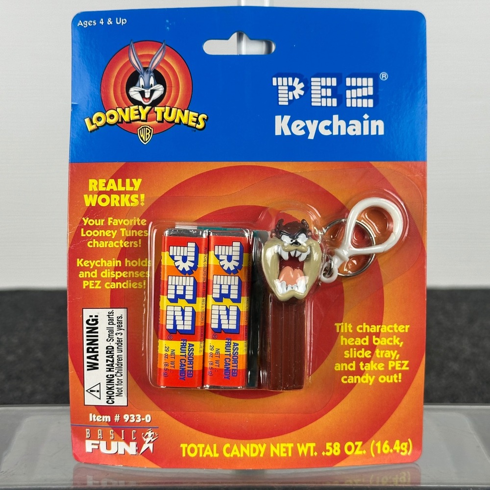 Vintage 2000 Looney Tunes Taz PEZ Keychain Basic Fun Mini Dispenser 933-0 NIP